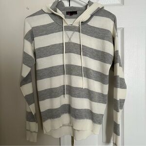 t/o women’s white and gray striped hooded sweater